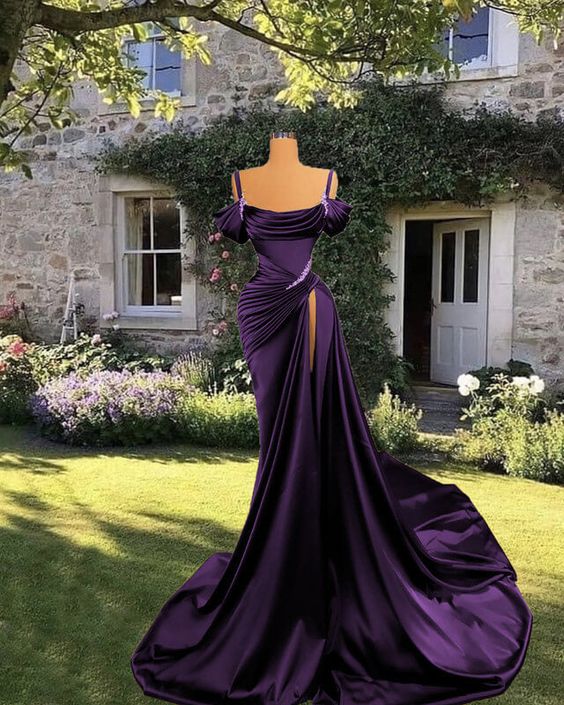 Mermaid Satin Off The Shoulder Split Gown