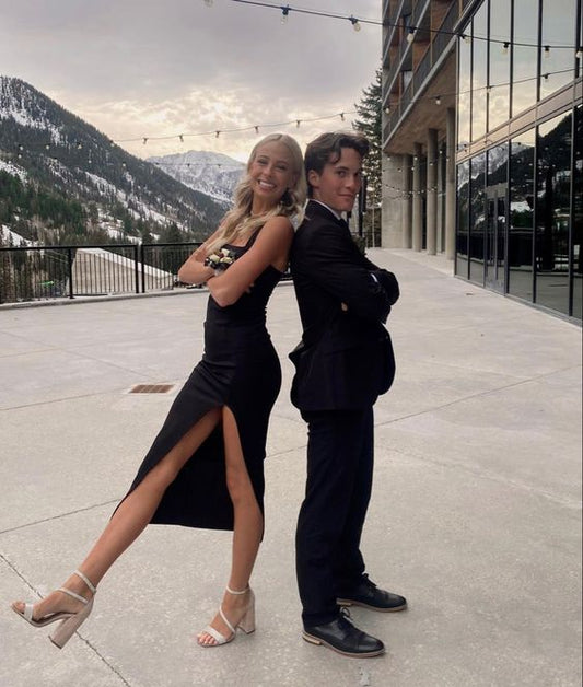 Black Midi Dress Prom Gown with Slit