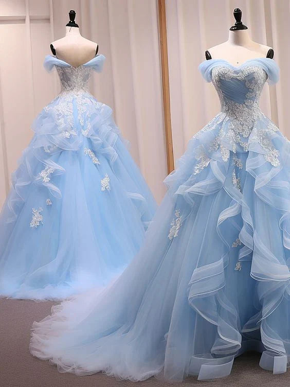 Elegant Sweetheart Blue Applique Sweet 16 Quinceanera A-Line Floor-length Prom Dress Birthday Dress Evening Dress Ball Gown TP4416