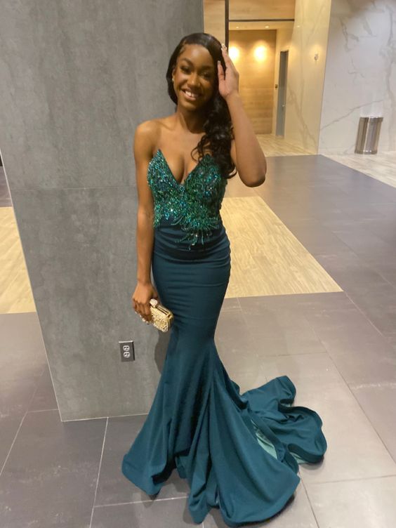 Elegant Green Meramid Prom Dress Women Evening Party Fashion Gown