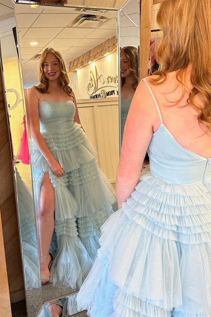 Straps Tulle Ruffles A line Formal Gown