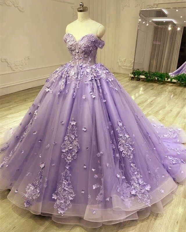 Tulle Ball Gown 3D Lace Appliques Dress