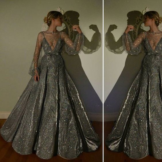 Elegant Jewel Long Sleeve Ball Gown Cheap Prom Dresses