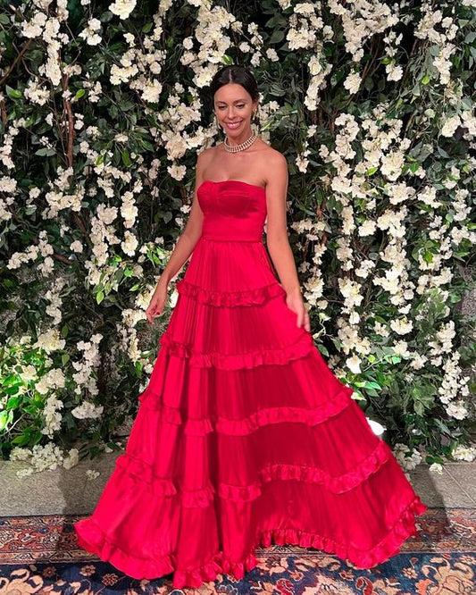 A line Red Prom Dress Formal Gown Long Prom Dresses