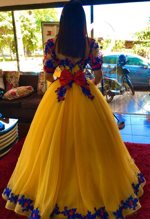 Evening Dresses Yellow Sequins Prom Lace 3d Flower Evening Gowns Short Sleeve Princess Formal Women Dress