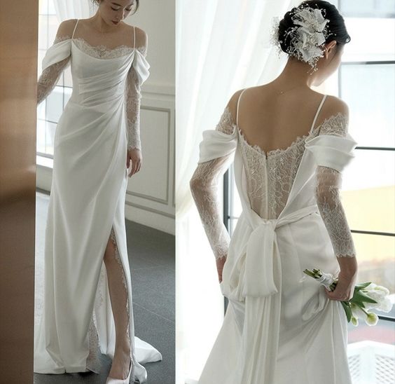 White Off The Shoulder Wedding Dress Long Prom Gown