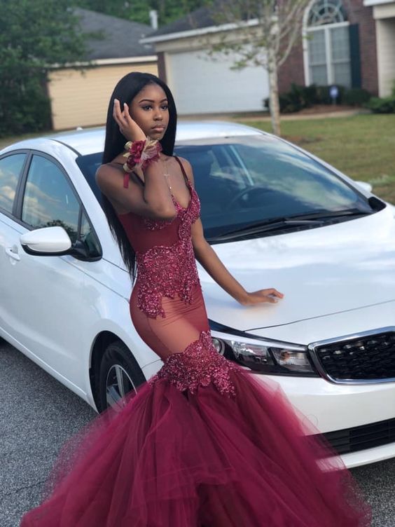 Sexy Burgundy Mermaid Prom Dress Vintage Evening Gown Formal Party Dress