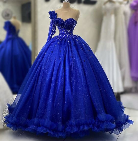 Royal Blue Prom Dress Ball Gown Luxurious Evening Formal Party Gowns