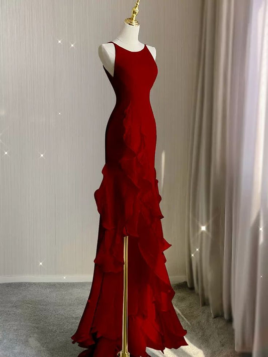 Black Mermaid Beach Wedding Dress With Ruffles Spaghetti Straps Backless Prom Gown