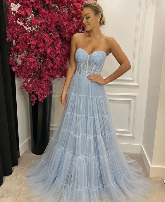 Light Blue Long Prom Dress Formal Evening Gowns