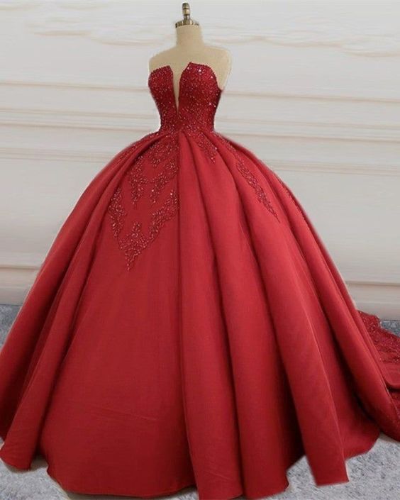 Red ball gown long prom dresses evening dresses party dresses formal dress