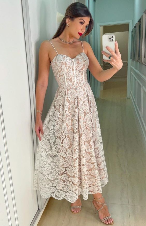 Spaghetti Straps Party Dress Lady Fashion Lace Homecoming Gown