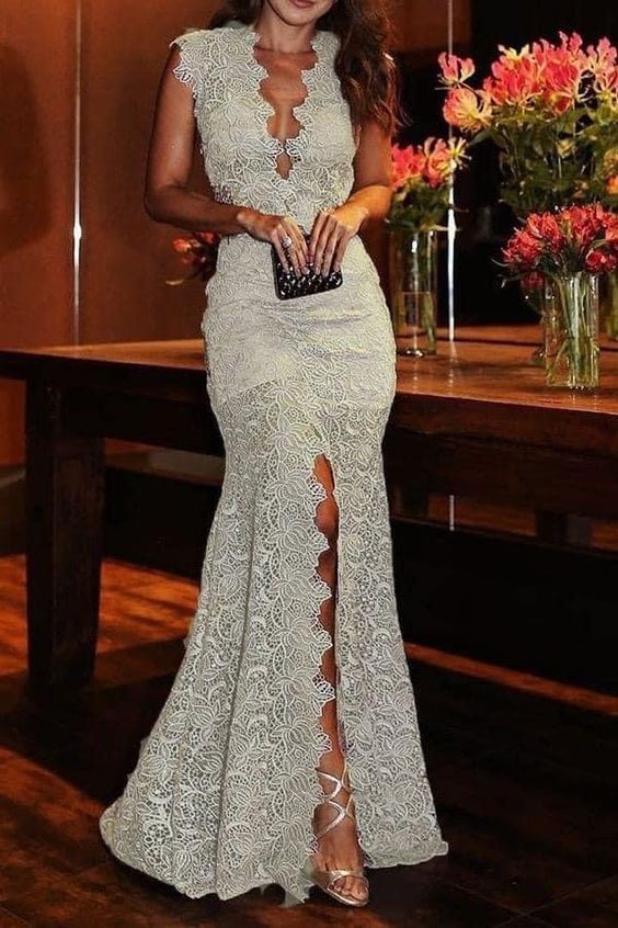 Light Gray Long Formal Evening Dress Prom Party Gown