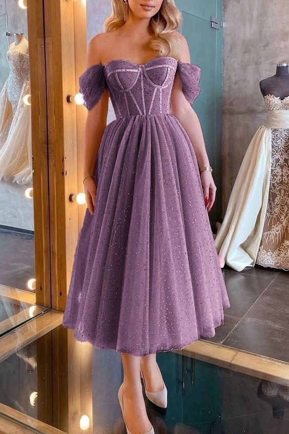 Off Shoulder Dress Purple Party Gown Prom Dress