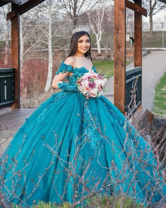 Princess Quinceanera Dresses Lace Applique Sweet 16 Dress Long Sleeves vestidos de 15 Ball Gown Prom Gowns