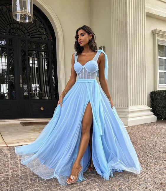 Blue Long Prom Dress A Line Formal Evening Gowns