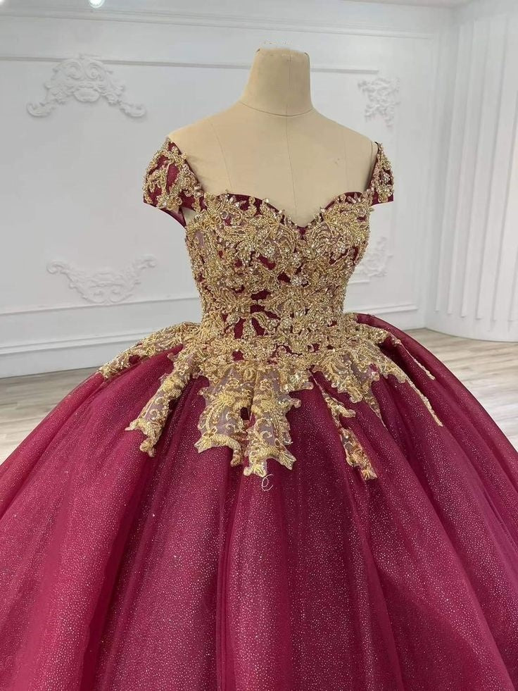 Red gorgeous applique elegant long tulle ball gown evening dress gh3114