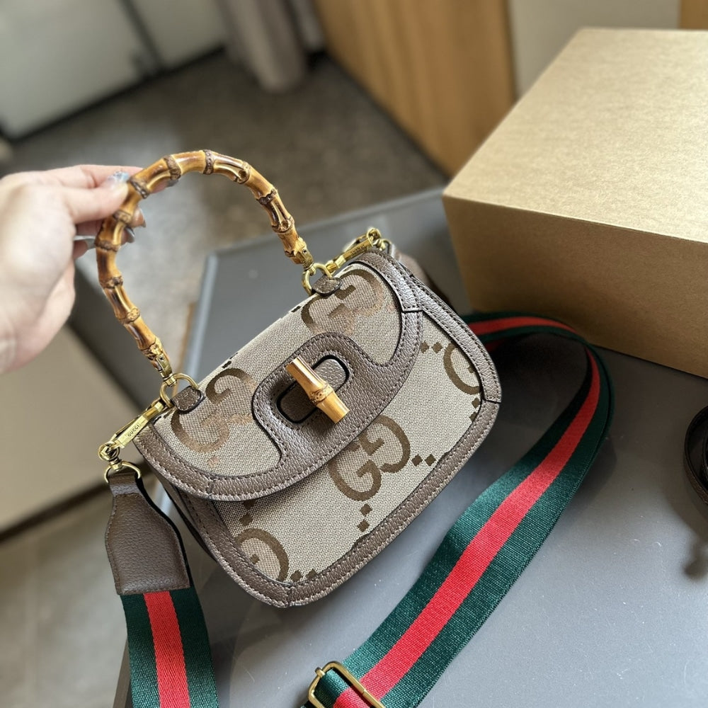 Gucci Bamboo 1947 Jumbo GG Small Top Handle Bag Brown 18Cm