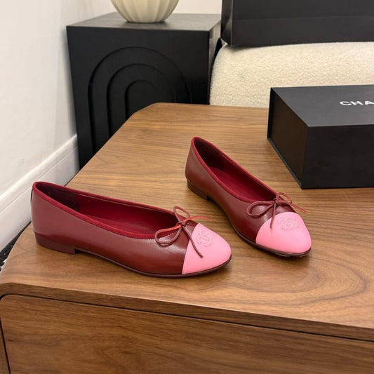 Chanel Ballet Flats Burgundy & Pink G02819 X01000 U9349
