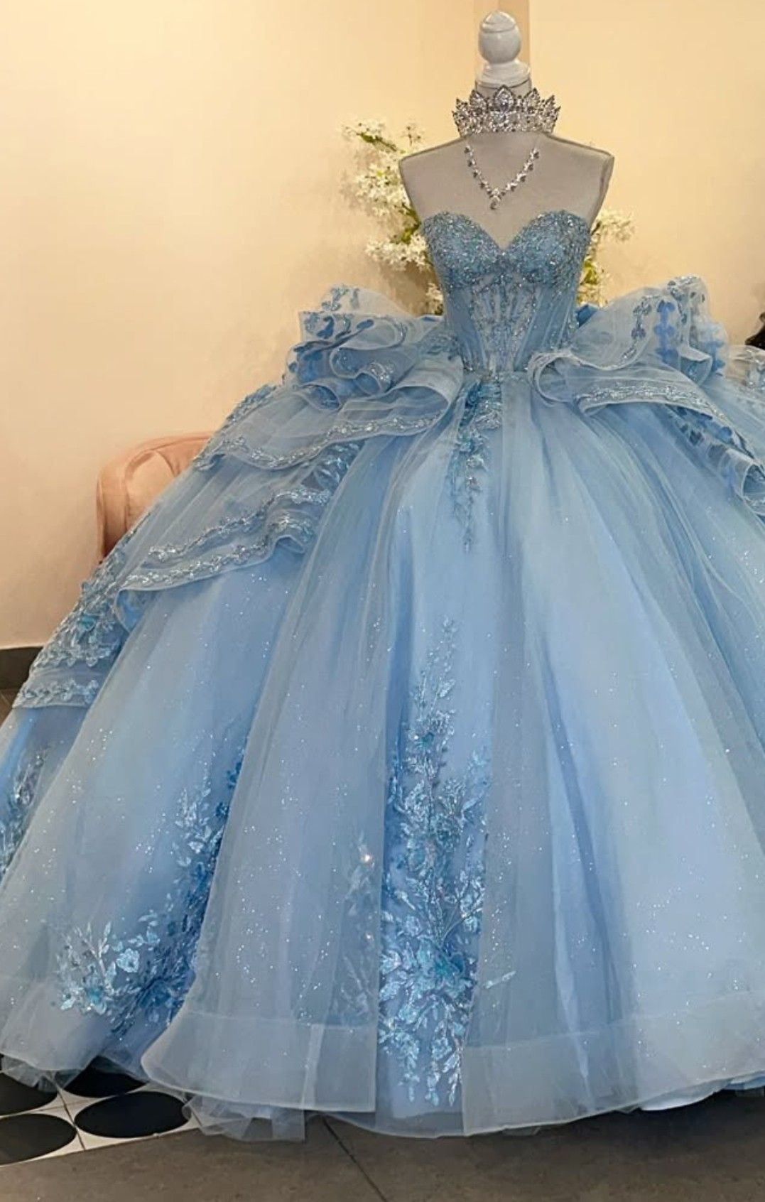 Sweetheart Sweet 15 Ball Gown Blue Tulle Prom Dress