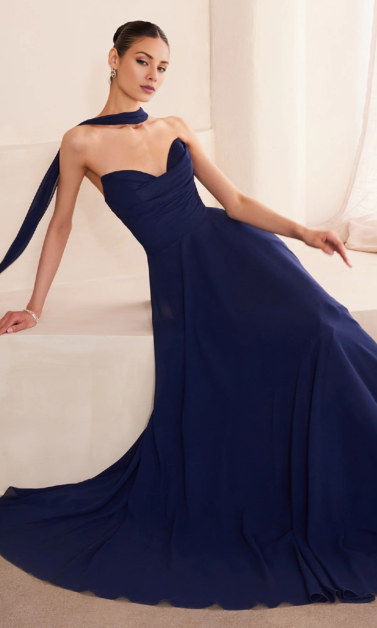 A-line off shoulder strapless back strap and floor length Prom dress