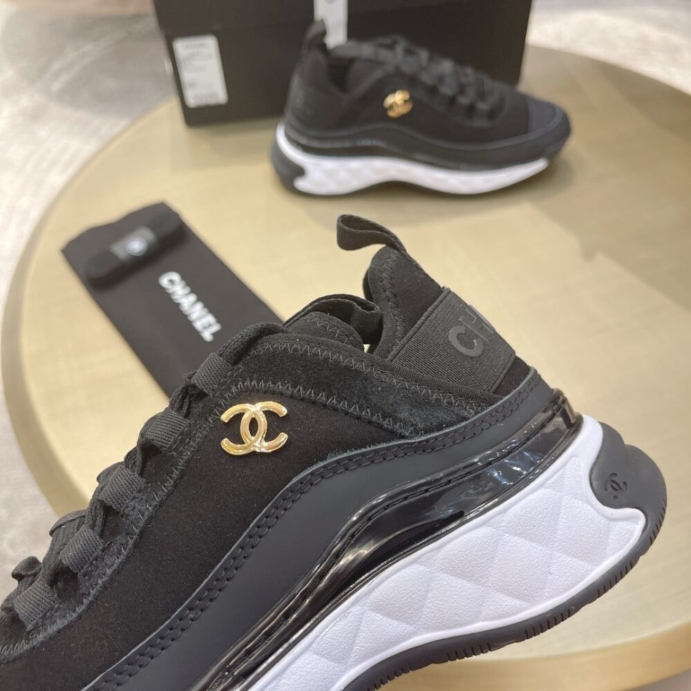 Chanel Logo Low Top Trainer Sneakers Black G35617 Y53646 94305