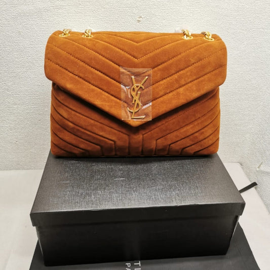 Saint Laurent Cinnamon Loulou Large Chain Bag In Suede Brown 31Cm