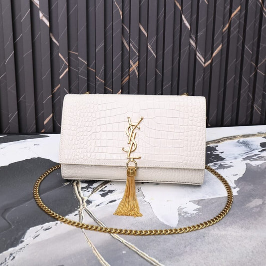 Saint Laurent Kate Tassel Medium Shiny White 24Cm 354119DND0J9207