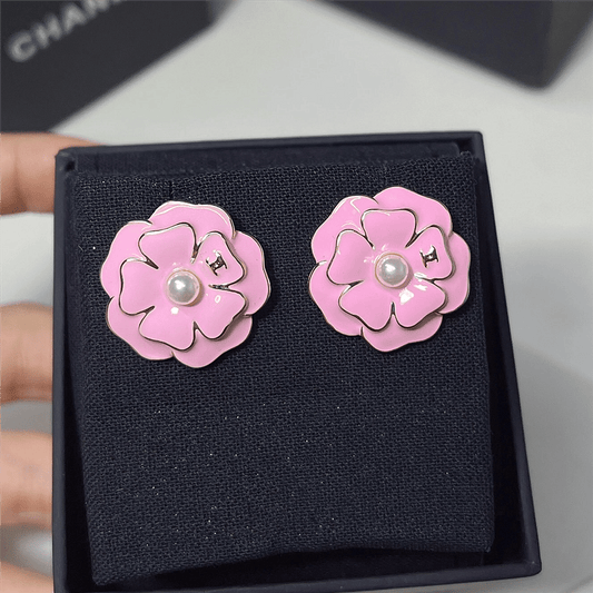 CHANEL CAMELLIA EARRINGS PINK ABG218 B21624 U3368