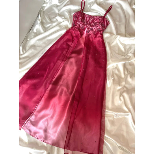Girlhomeshops--Red exquisite floral beaded fashion long tulle prom dress graduation dress gh5521