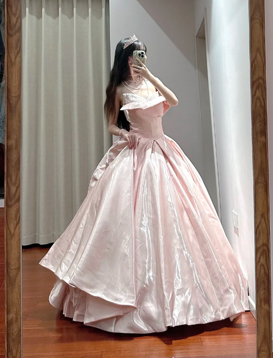 Charming Off The Shoulder Satin Beaded Ball Gown Sweet princess Quinceanera Dress