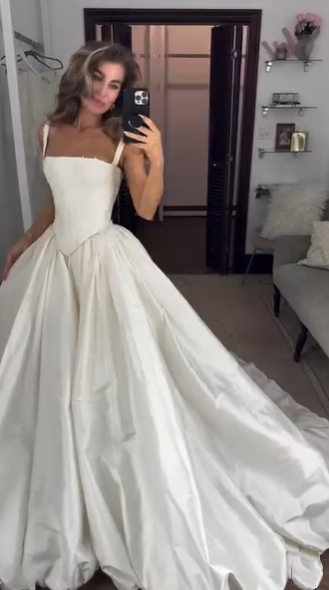 Pretty Spaghetti Straps Satin White Long Wedding Dress SP822