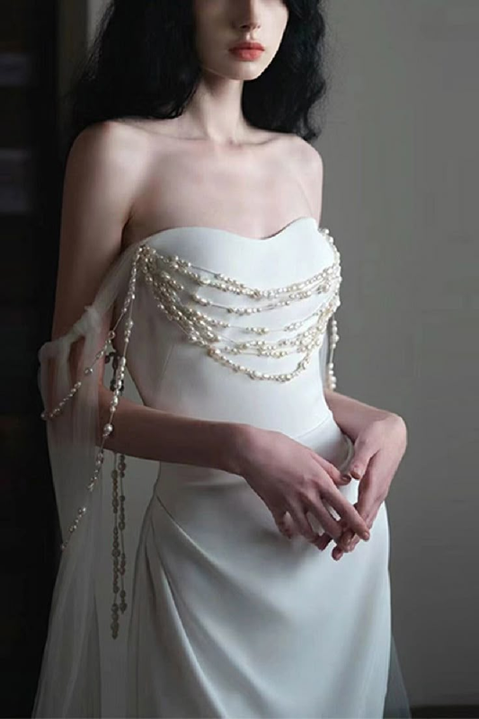 Elegant Off The Shoulder White Satin Wedding Dress,Long Evening Dress Y8739