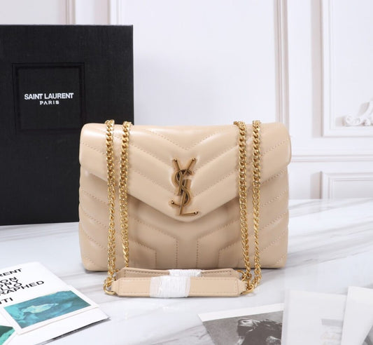 Saint Laurent Loulou Small Chain Bag In Matelassé Y Beige Gold 23Cm 494699DV7272721