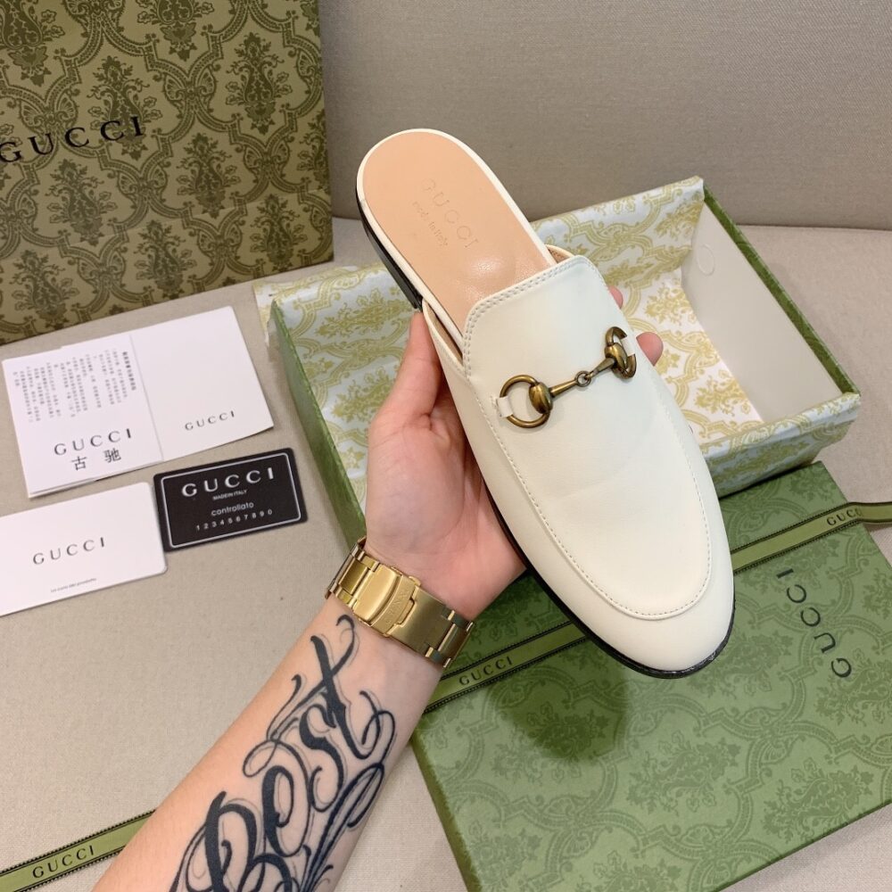 Gucci Princetown Leather Slipper White 423513 C9D00 9022