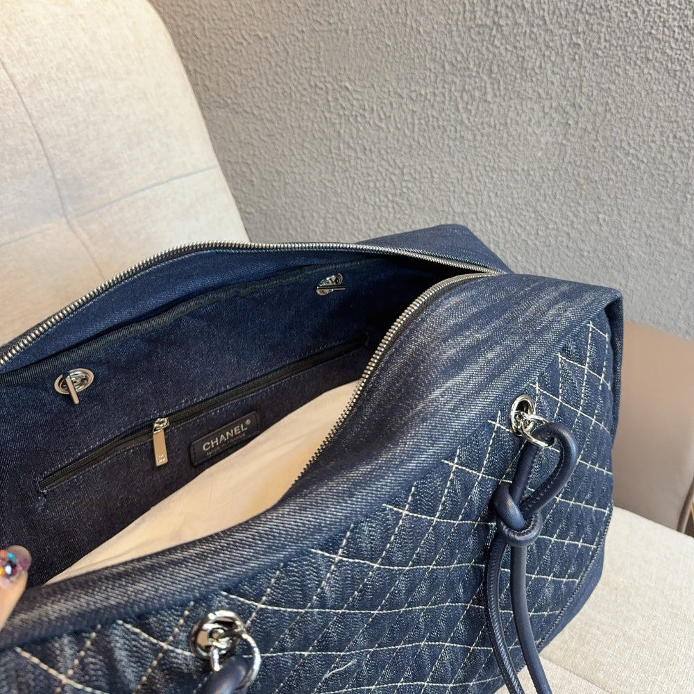 Chanel Denim Duffle Bag Blue Denim 40Cm