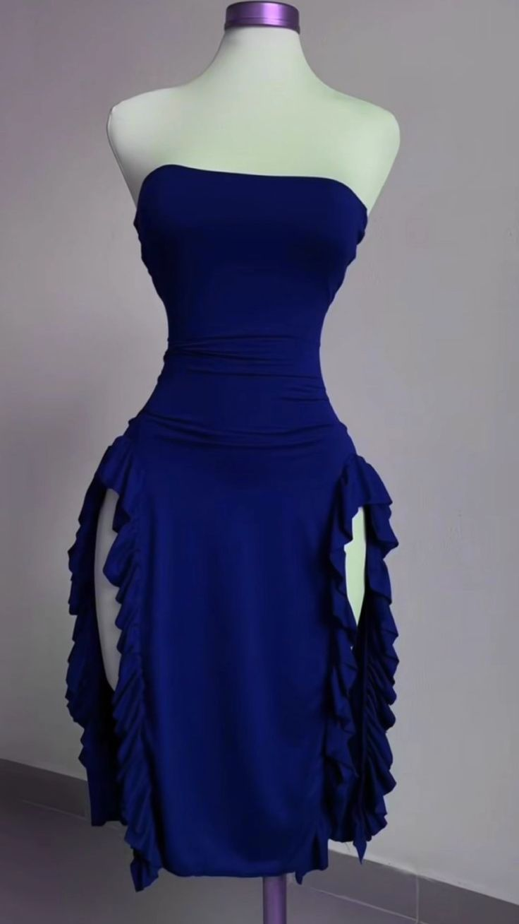 Sexy Strapless Ruffles Midi Length Prom Dress Y7701