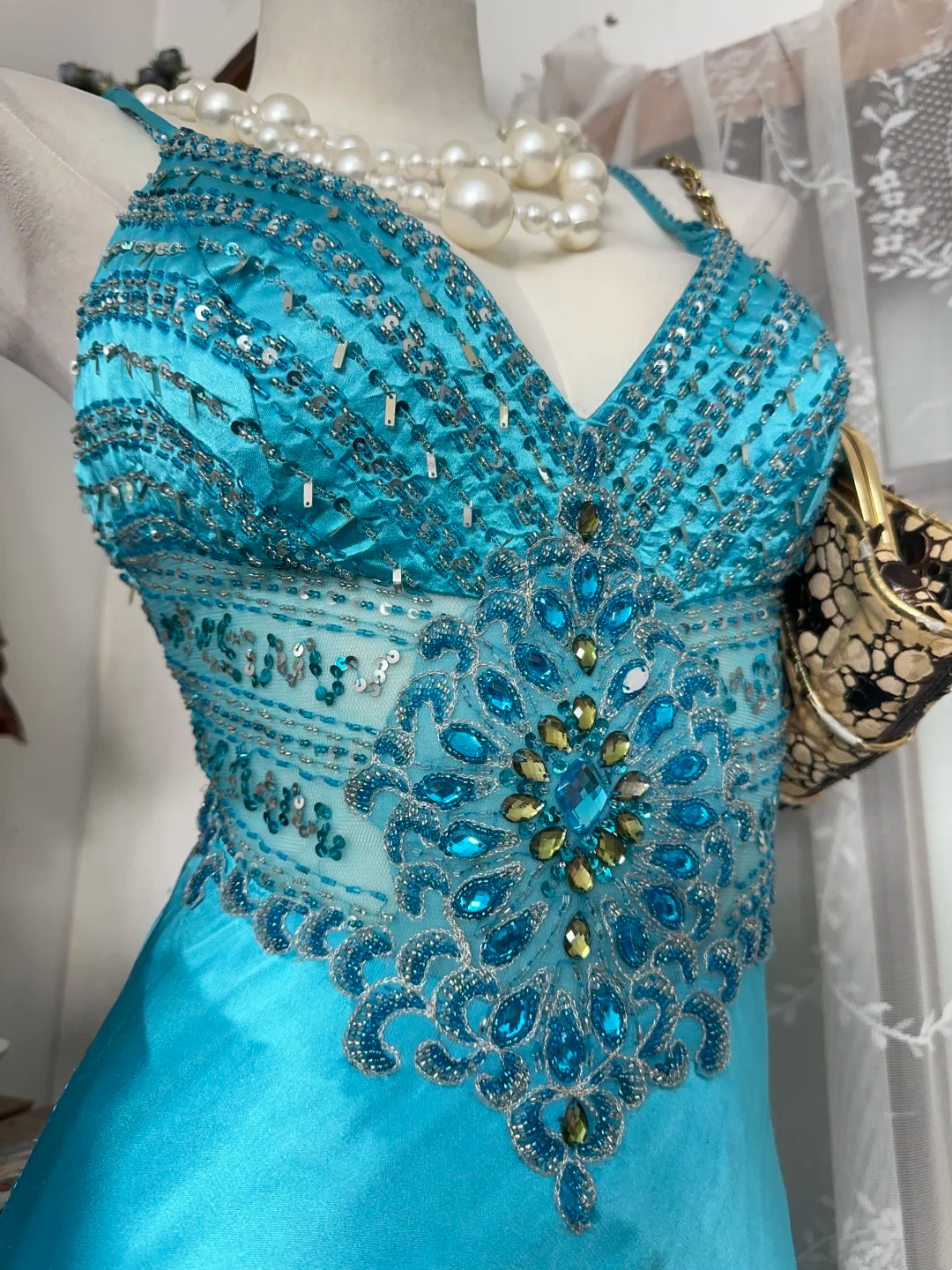 Lake Blue Spaghetti Strap Waist-Tight Slim Elegant Long Prom Dress, Evening Gown gh7197