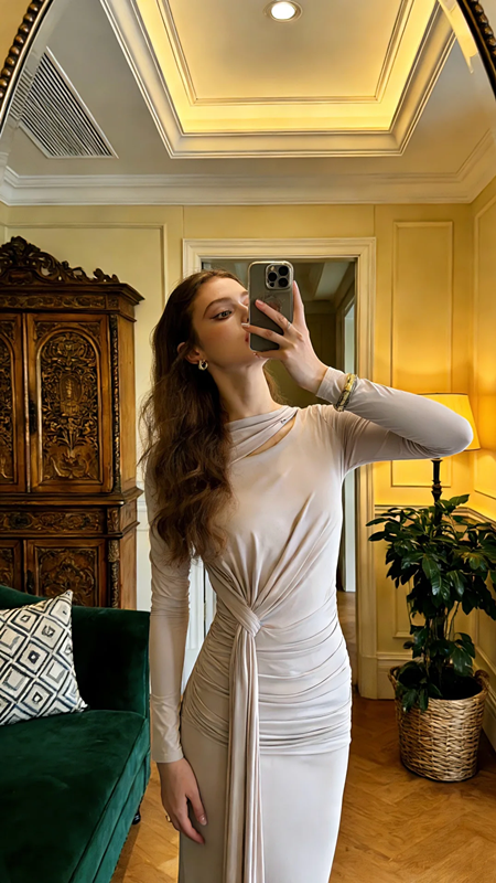 Light-colored, fitted, bodycon, sexy long ball gown R8617