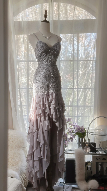 Light gray-purple halter-neck fitted waist slim hip body elegant long ball gown R7689