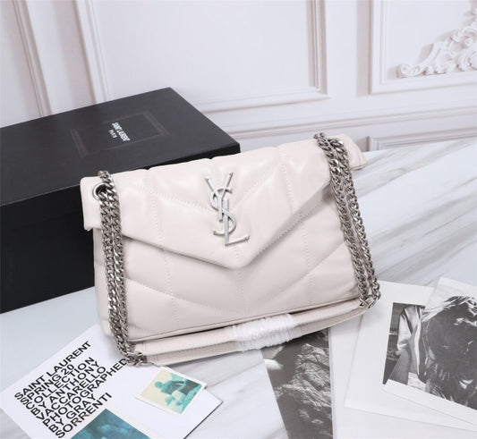 Saint Laurent Loulou Small Chain Bag In Matelassé Y White Silver 29Cm 494699DV7269207
