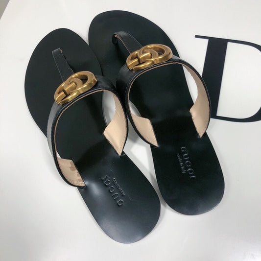 Gucci Double G Thong Leather Black 497444 A3N00 1000