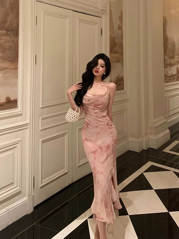 Classy Mermaid Spaghetti Straps Pink Prom Dresses Birthday Outfits Evening Gown