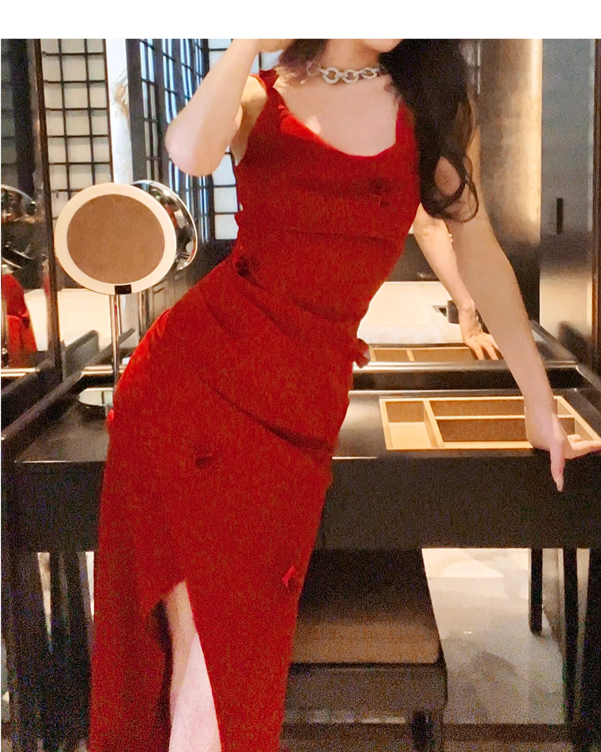 Sexy Red Satin Pleated Slit Mermaid Party Dress Long Wedding Guest Dress SP2001