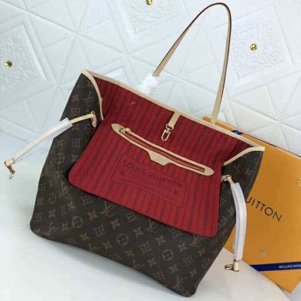 Louis Vuitton Neverfull Bandoulière Inside Out MM Monogram Rouge Sari 32Cm M12096