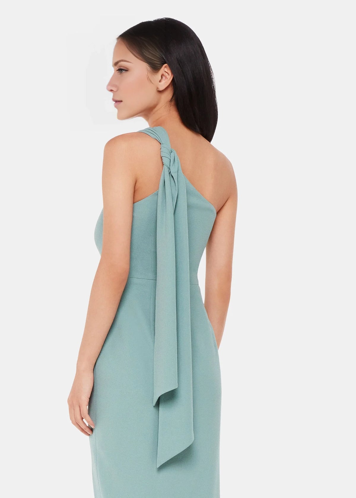 Asymmetric collar off shoulder sleeveless and floor length Prom dress
