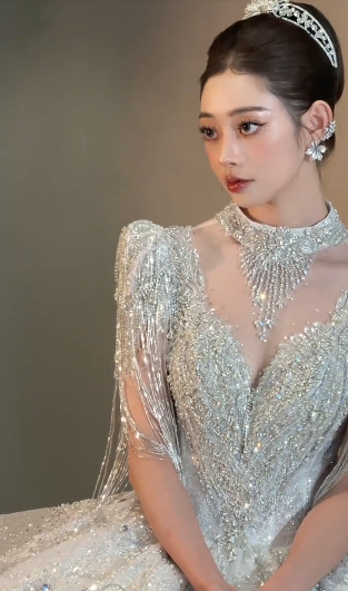 Timeless Ball Gown Tulle Sequin Beaded Long Wedding Dresses C4051