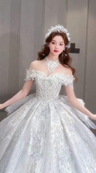 Timeless Ball Gown Off The Shoulder Tulle Sequin Beaded Long Wedding Dresses C4072