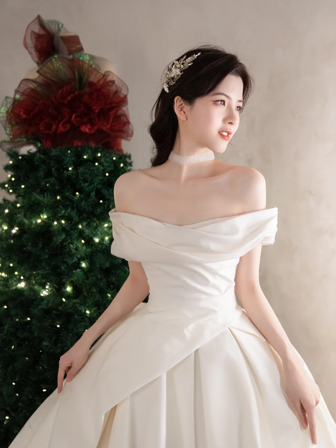 Simple Classy Ball Gown Off The Shoulder Satin Long Wedding Dresses C4194