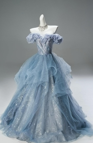 Pretty Ball Gown Off The Shoulder Tulle Long Prom Dress, Evening Dress C6209